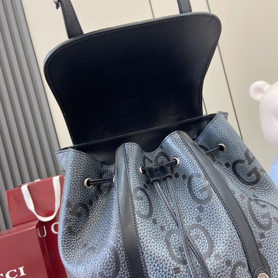 GG jumbo large backpack in grey and black GG leather - Image 9