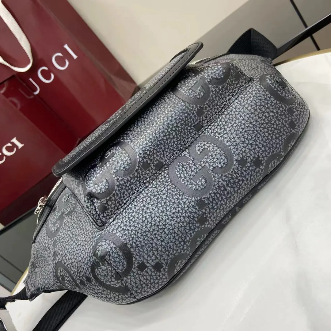 GG jumbo large belt bag in grey and black GG leather - Image 6