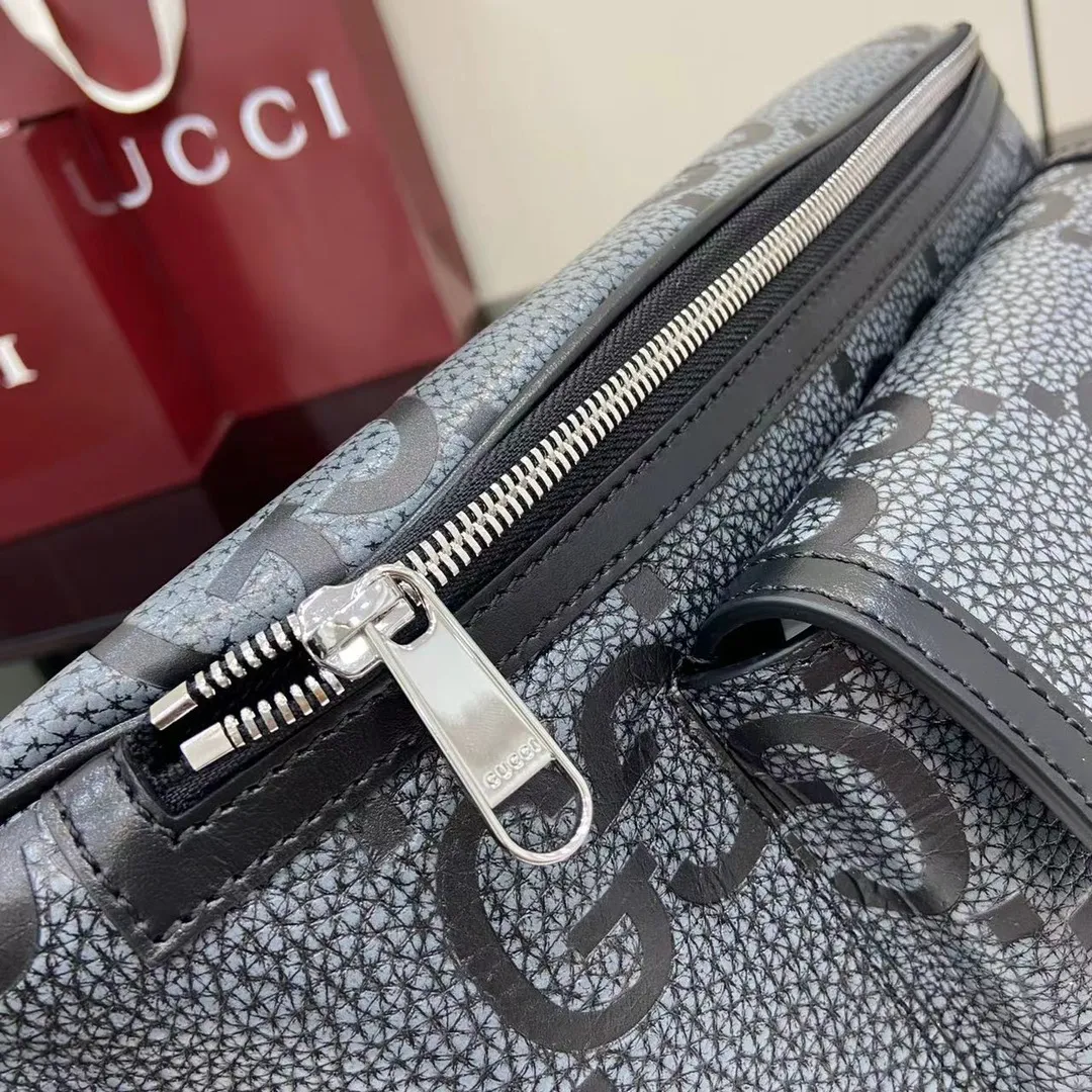 GG jumbo large belt bag in grey and black GG leather - Image 8