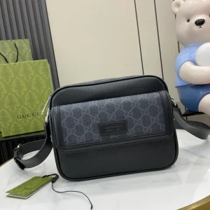 Gucci Black GG Supreme Canvas Black Leather Small