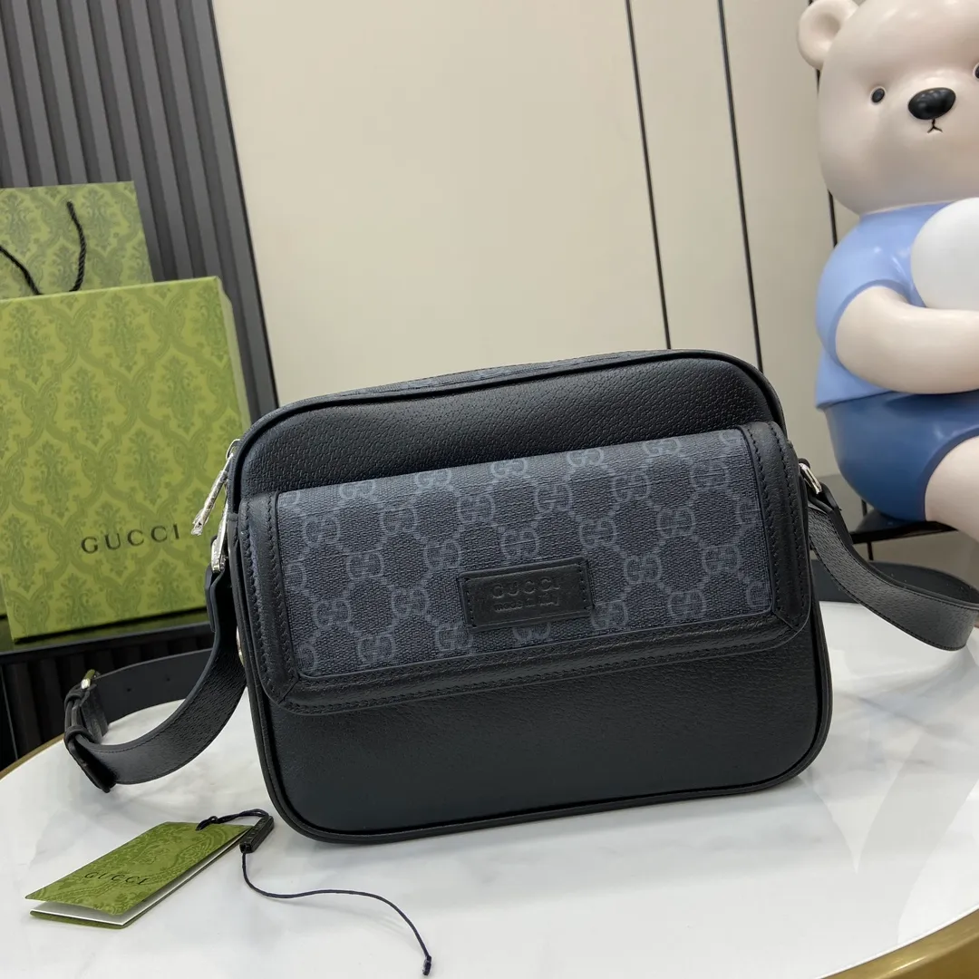 Gucci Black GG Supreme Canvas Black Leather Small
