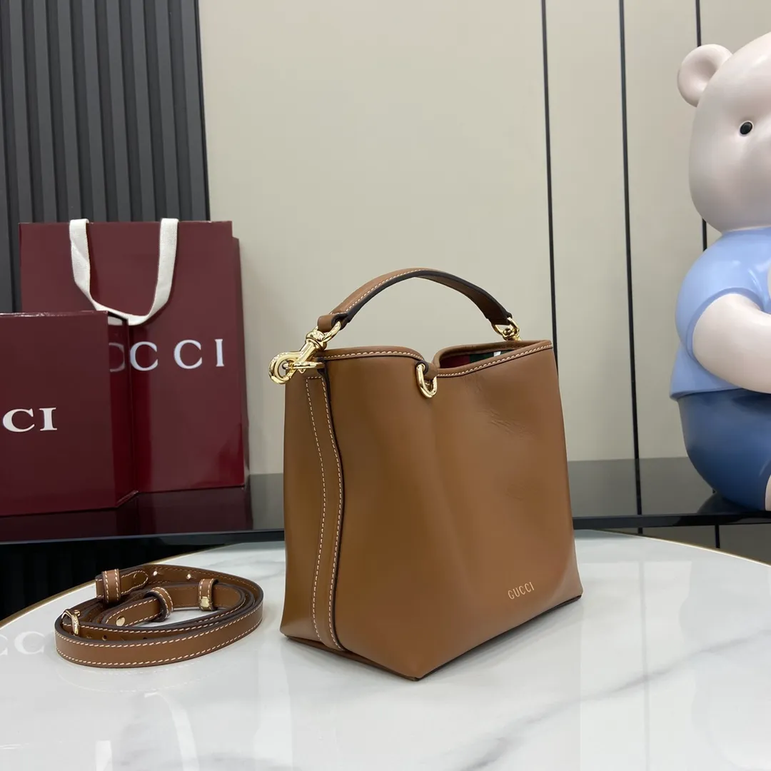 Gucci GG Emblem Mini Bucket Bag Brown - Image 3