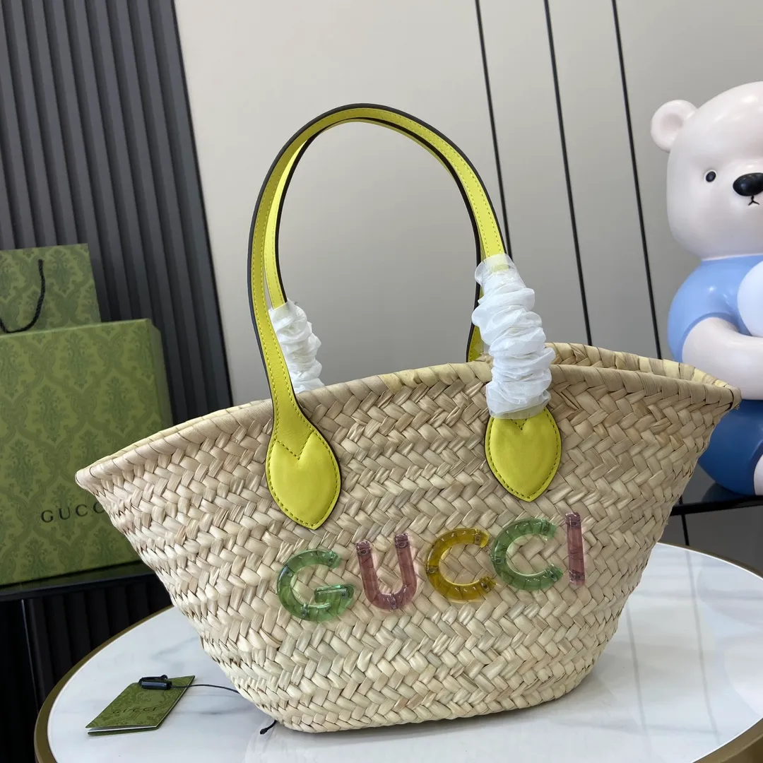 Mini straw tote with Gucci logo in natural woven straw - Image 3