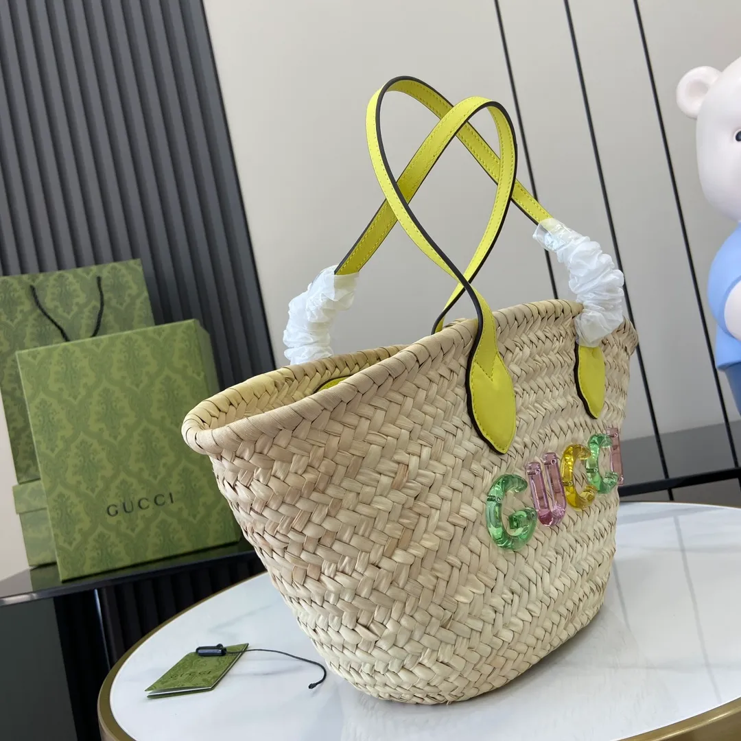 Mini straw tote with Gucci logo in natural woven straw - Image 5