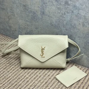 Saint Laurent Small Leather Clutch in White