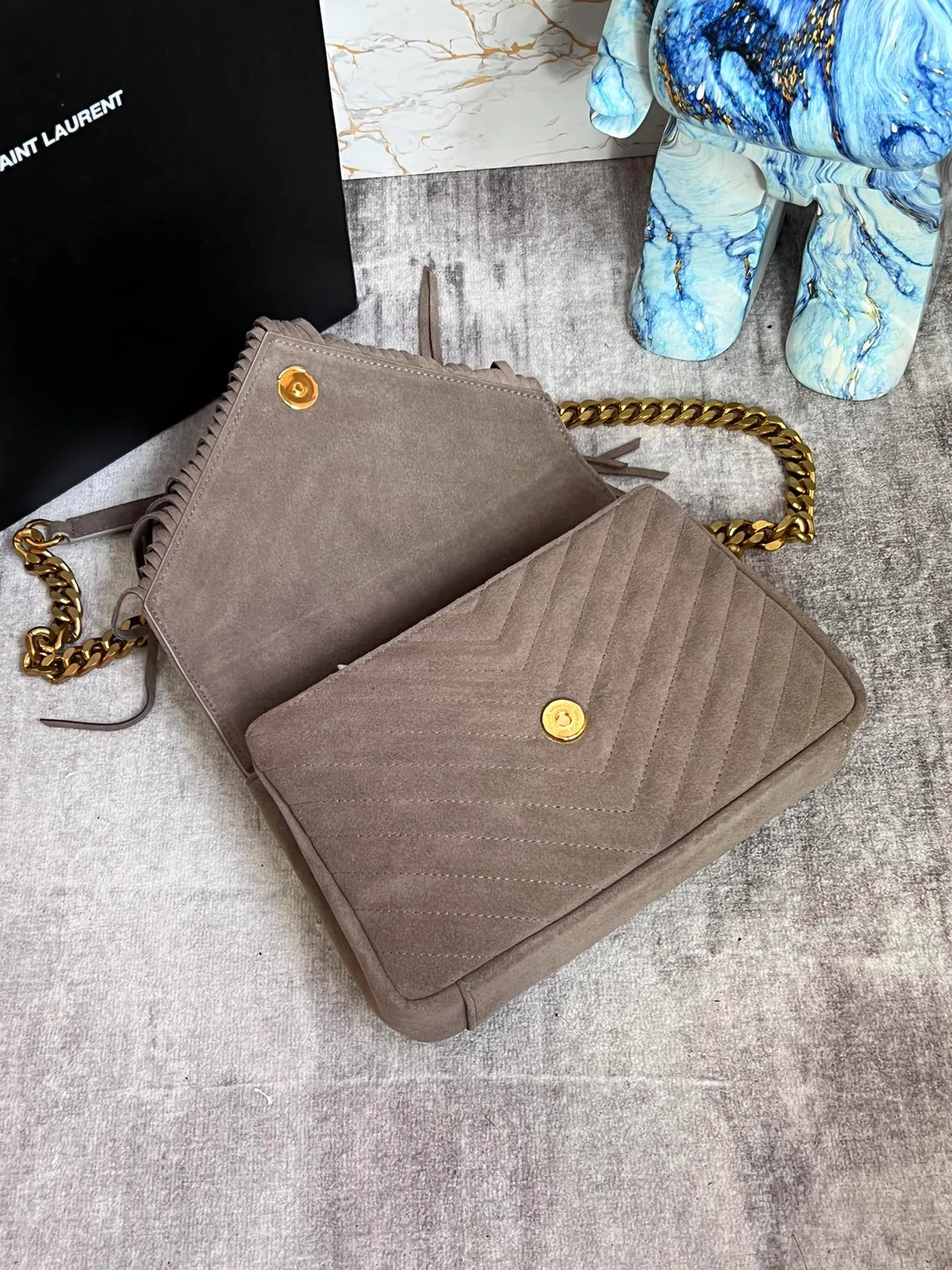 SAINT LAURENT College YSL Fringed Quilted-Suede Cross Body Bag - Image 9