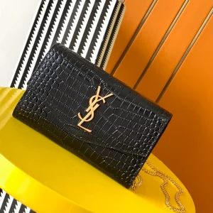SAINT LAURENT Uptown croc-effect patent-leather shoulder