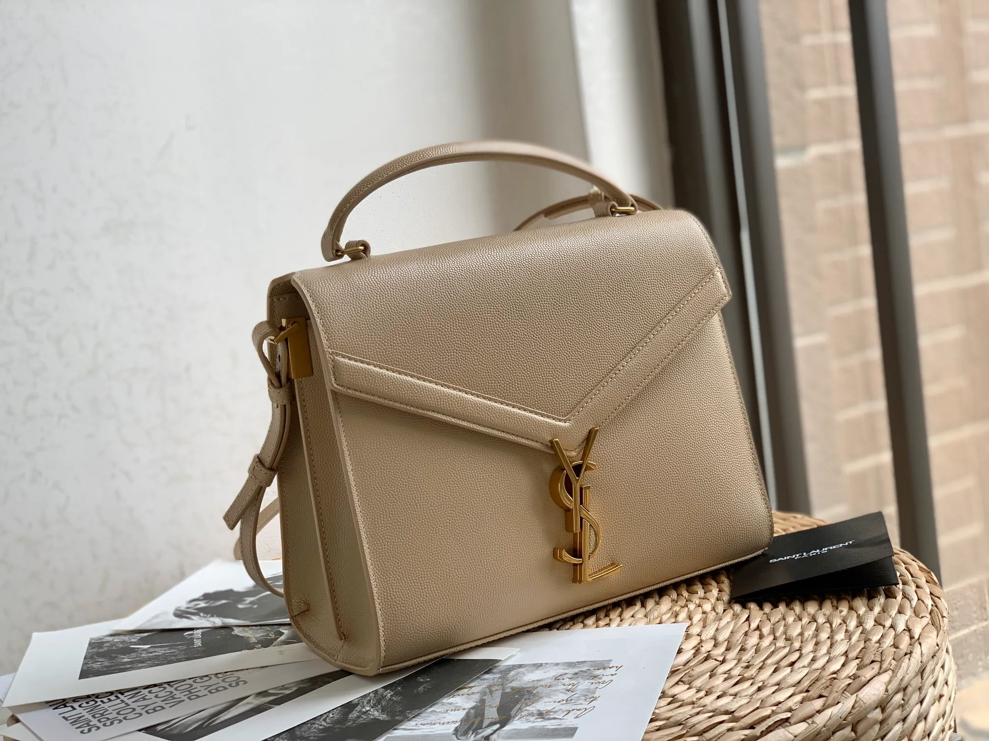 Saint Laurent Cassandra Mini Top Handle Beige