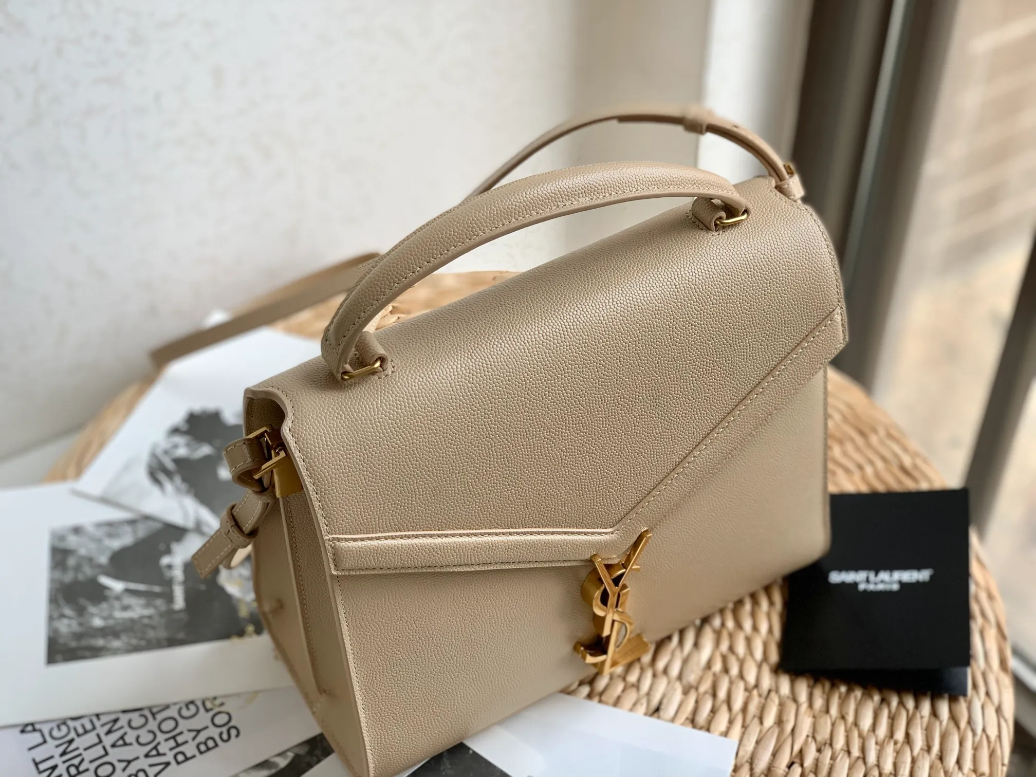Saint Laurent Cassandra Mini Top Handle Beige - Image 7