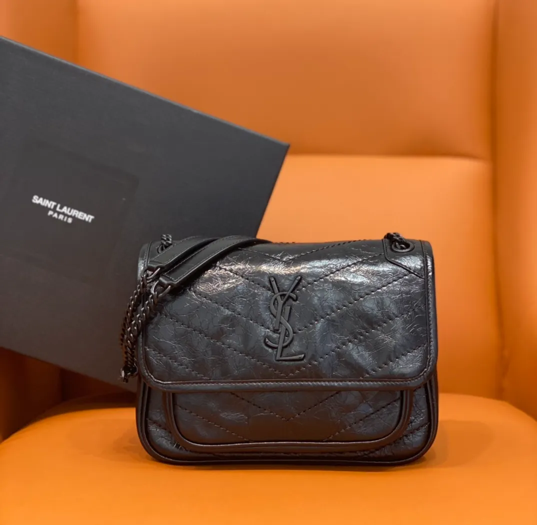 Saint Laurent Paris Niki Leather Chain Shoulder Bag Black
