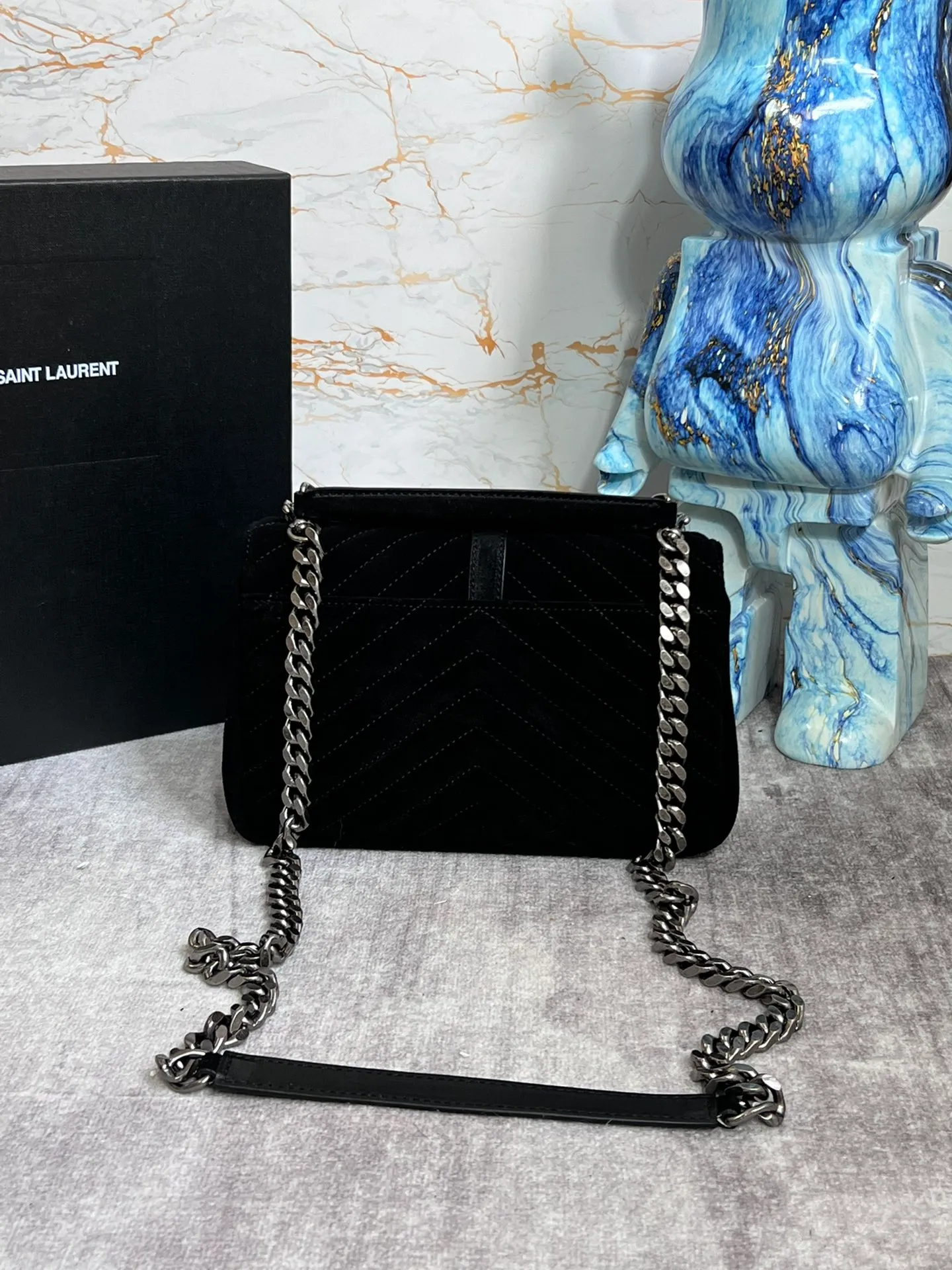 YSL College Medium Chain Bag In Light Suede With Fringes - Image 8
