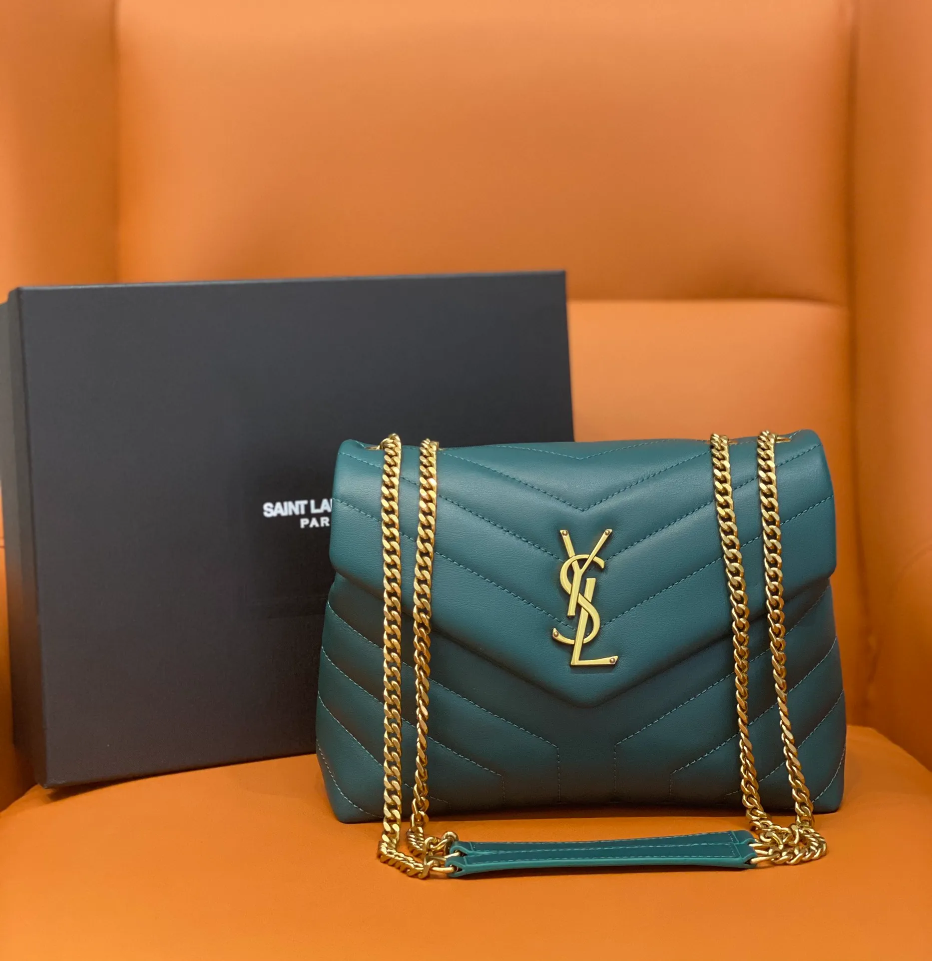 YSL Envelope Bag Teal Green Large