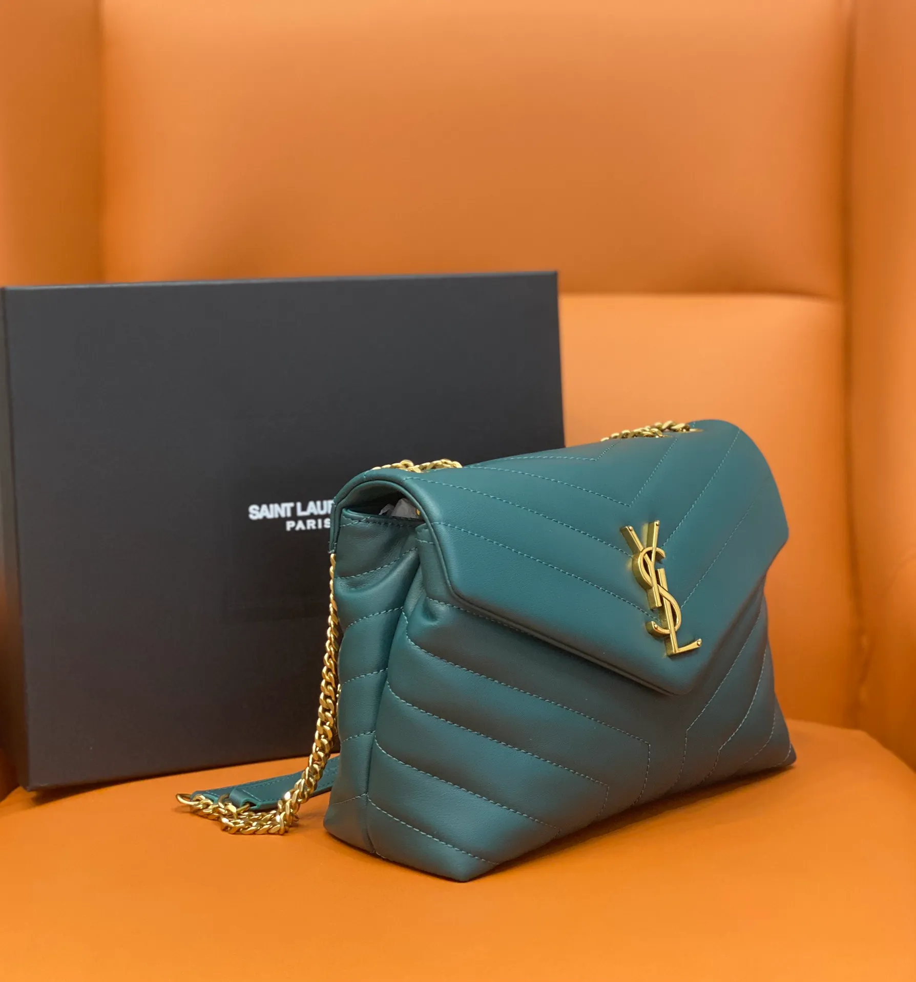 YSL Envelope Bag Teal Green Large - Image 4