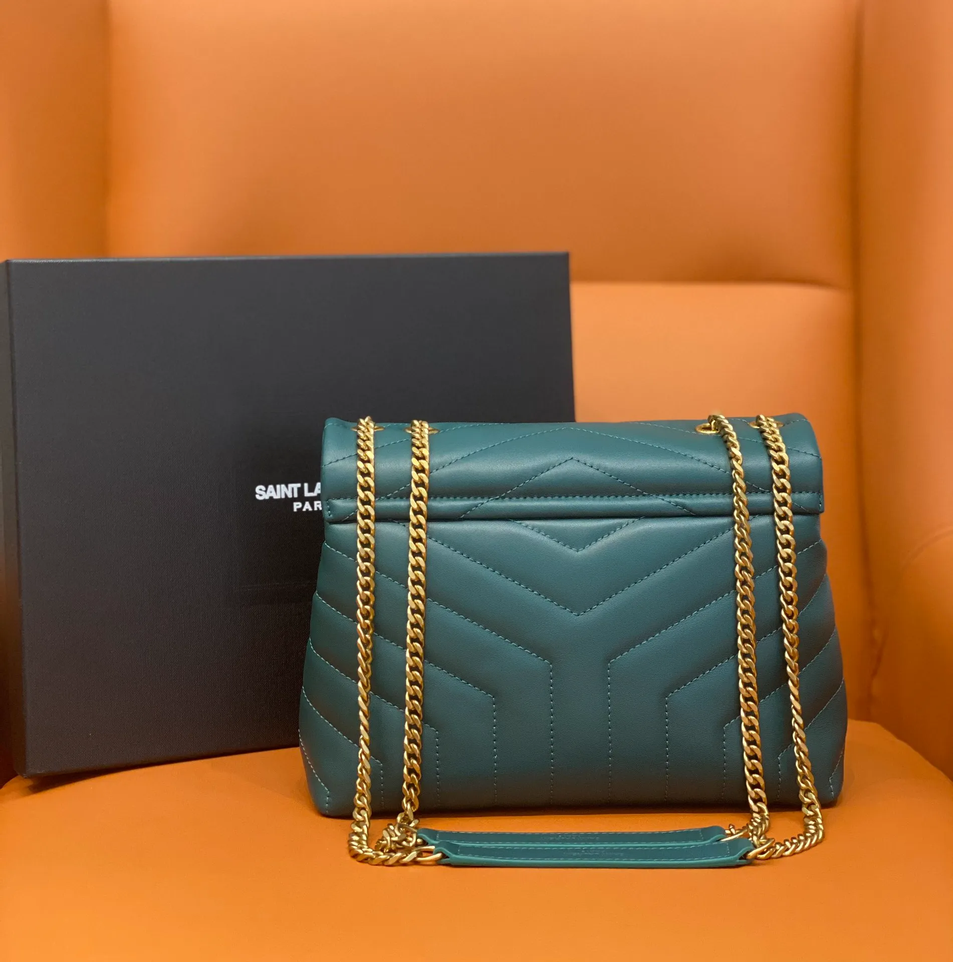 YSL Envelope Bag Teal Green Large - Image 7