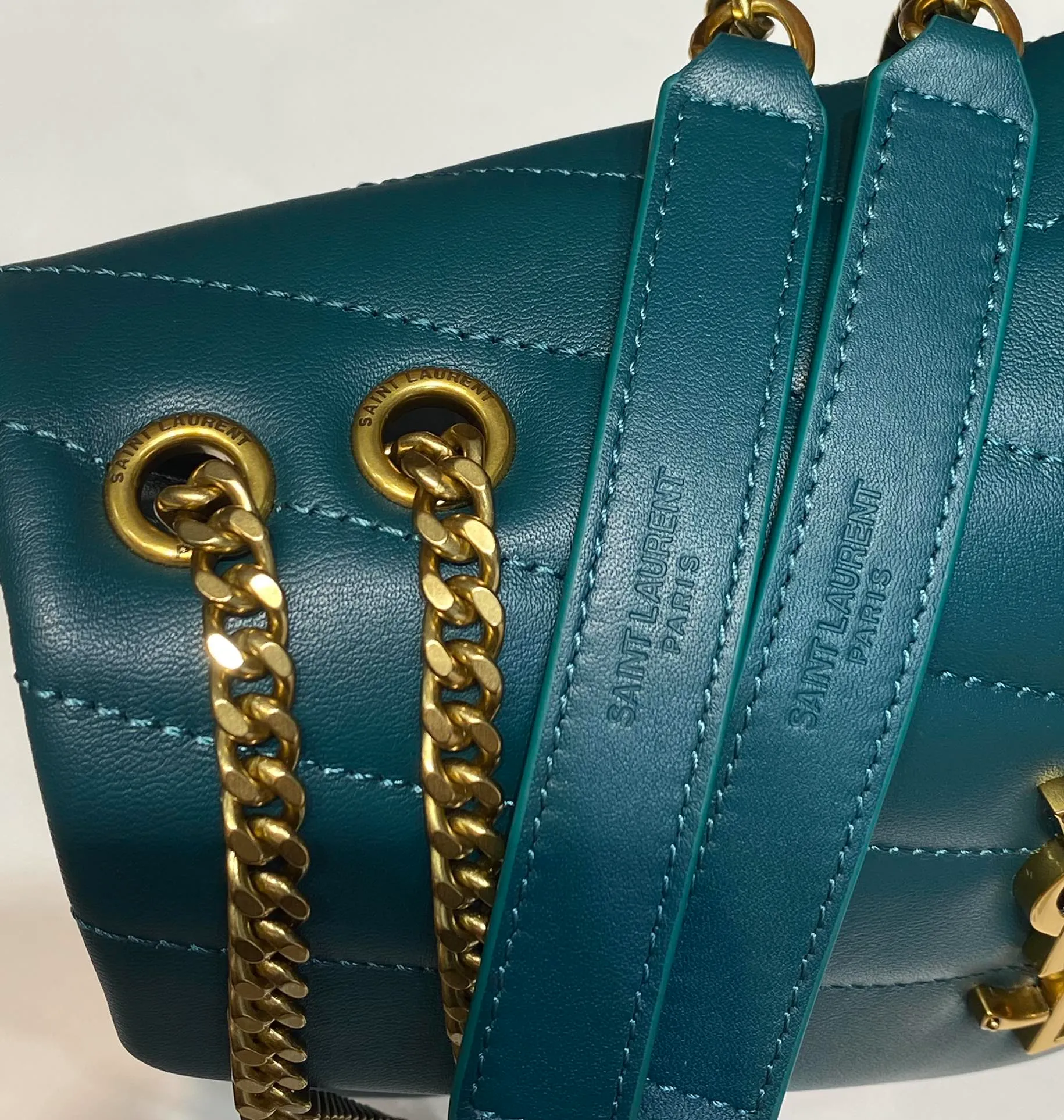YSL Envelope Bag Teal Green Large - Image 8