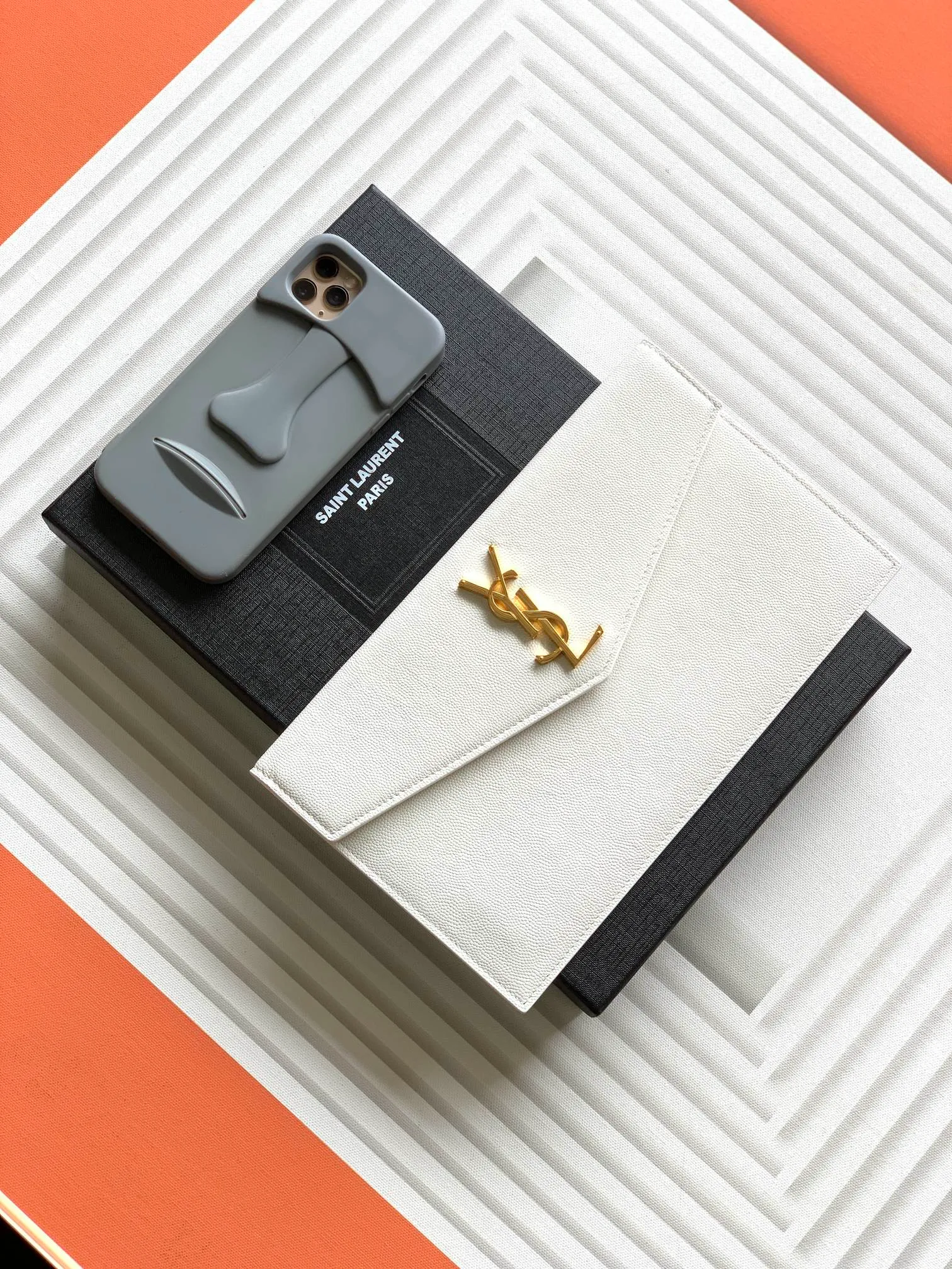 YSL Uptown Clutch Soft White Bag - Image 2