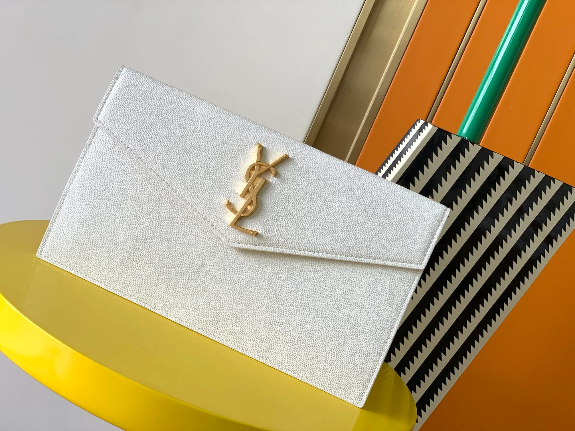 YSL Uptown Clutch Soft White Bag