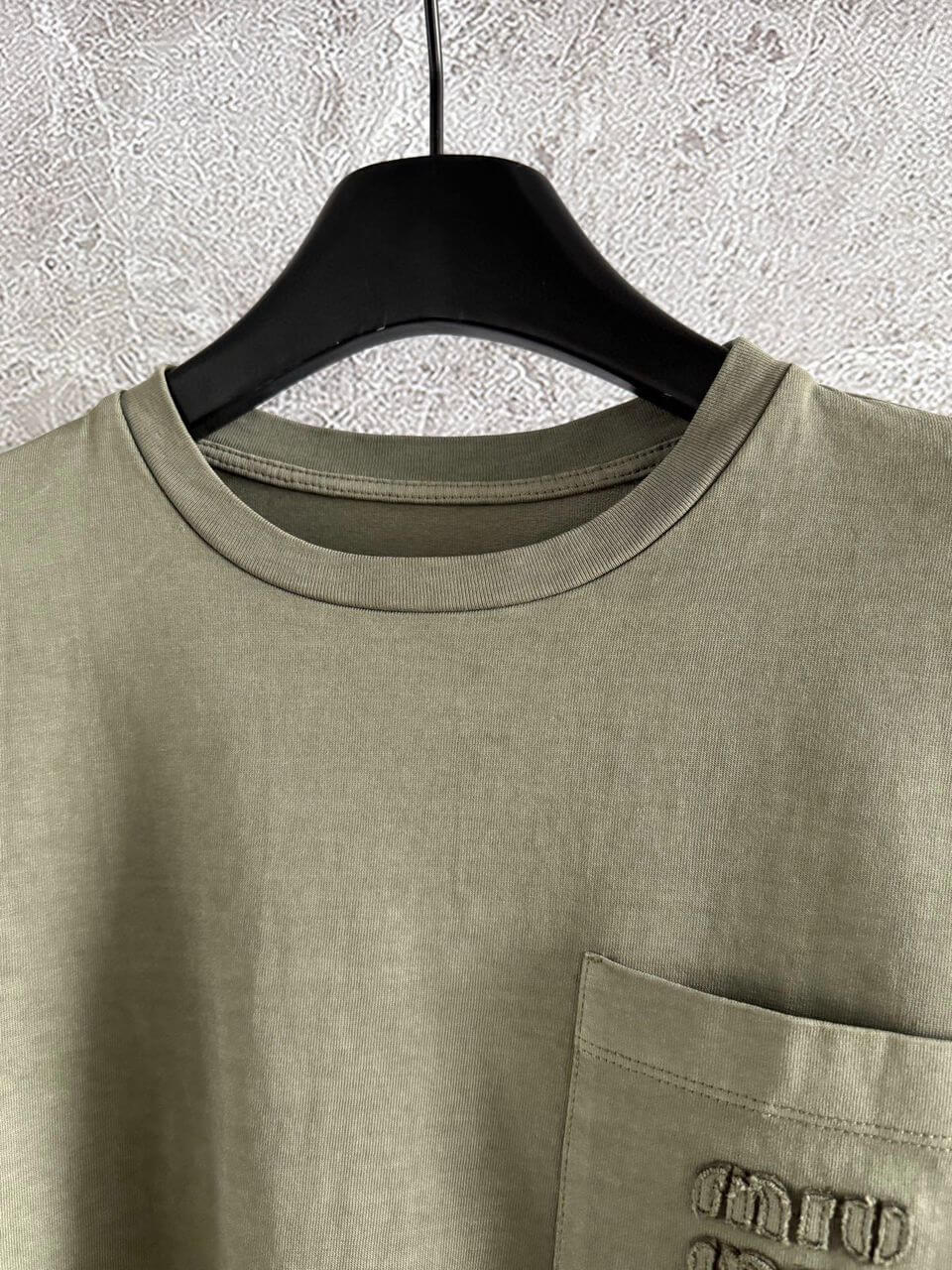 Miu Miu Olive Green Garment-dyed T-shirt - Image 2
