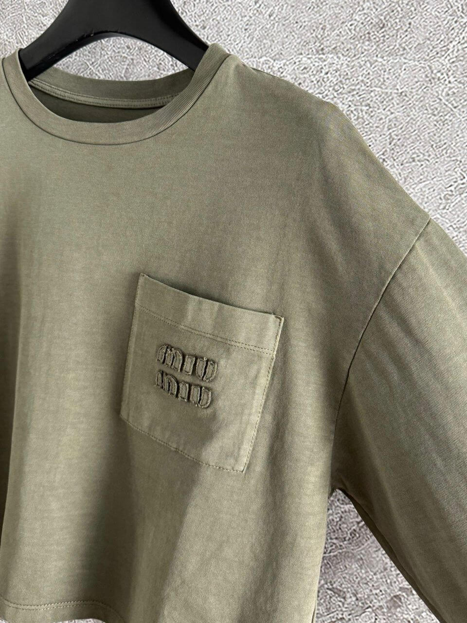 Miu Miu Olive Green Garment-dyed T-shirt - Image 4