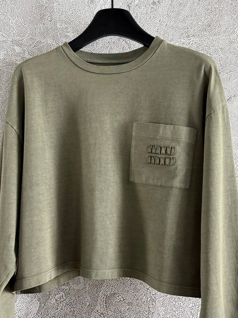Miu Miu Olive Green Garment-dyed T-shirt - Image 6
