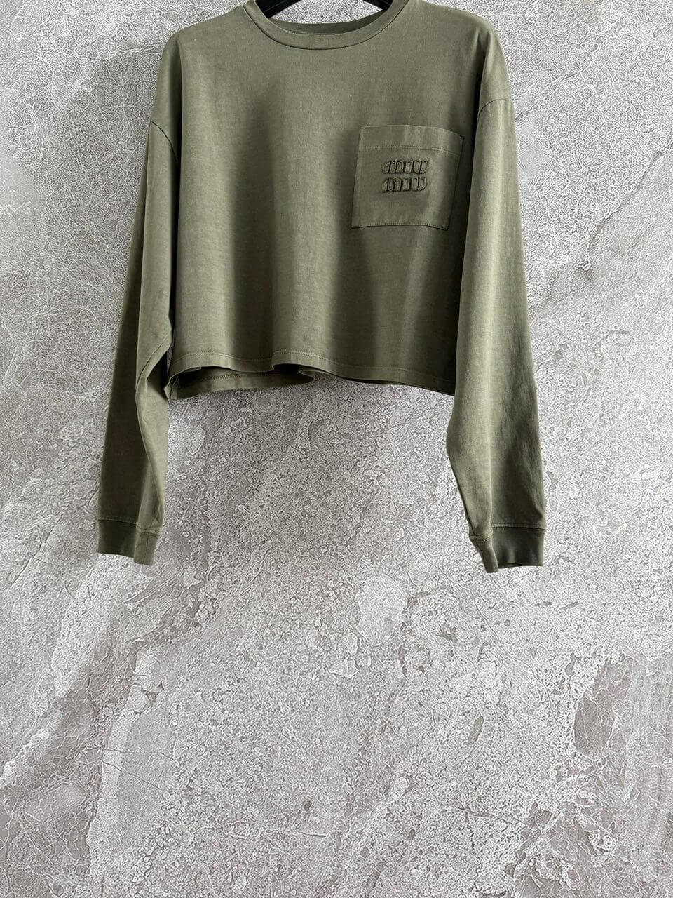 Miu Miu Olive Green Garment-dyed T-shirt - Image 7